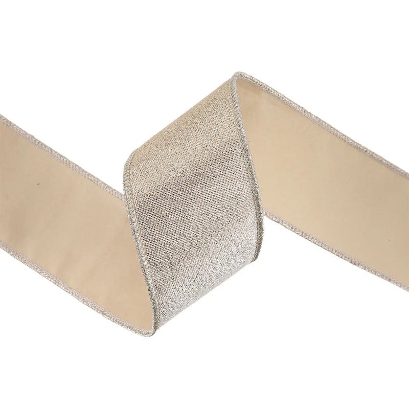 2 1/2"X10YD WIRED IRIDESCENT RIBBON - SILVER METALLIC DOUBLE FUSED TAFFETA BACKING - LARIBBON - 8004W-012-63E