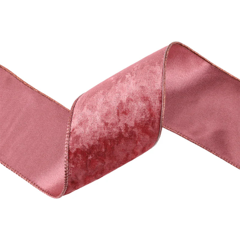 4"X10YD REVERSIBLE FROSTED VELVET WIRED RIBBON - ROSE - LA RIBBON - 7120W-168-100E