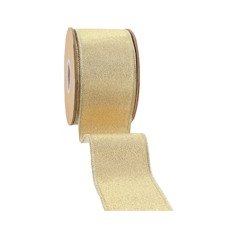 2 1/2"X10YD WIRED IRIDESCENT RIBBON - GOLD METALLIC DOUBE FUSED TAFFETA BACKING - LARIBBON - 8004W-675-63E