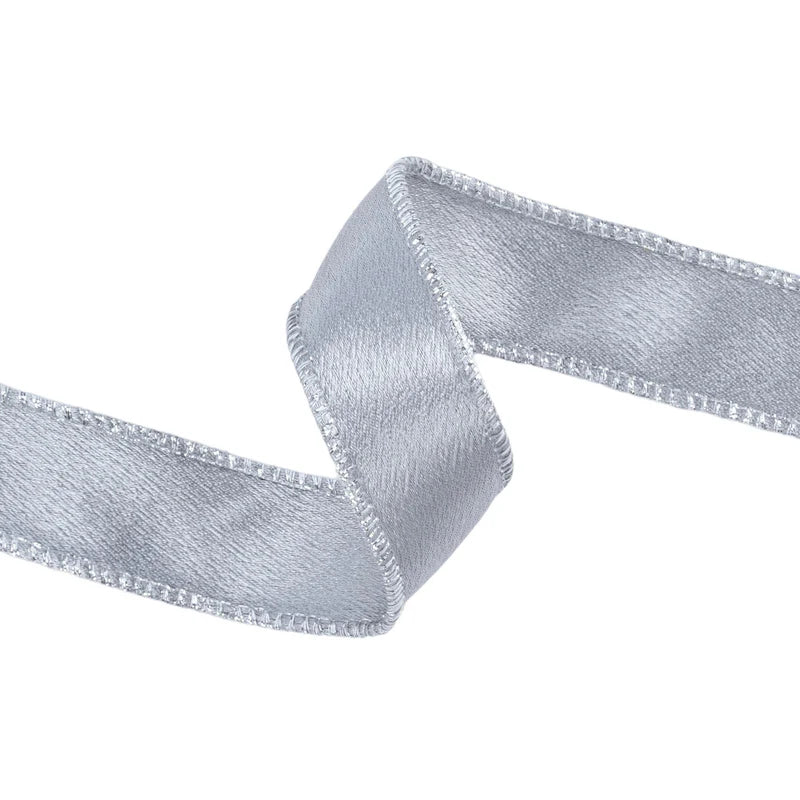1"X10YD WIRED SHIMMER SATIN RIBBON - SILVER WITH SILVER BACKING - LARIBBON - 2300W-012-25E