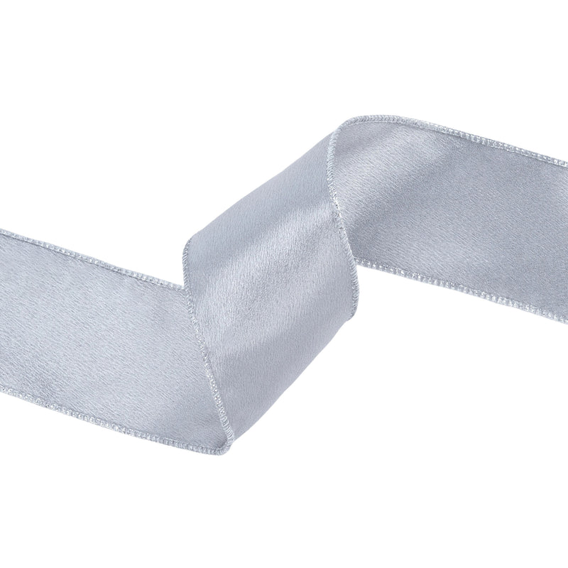 2 1/2"X10YD WIRED SHIMMER SATIN RIBBON - SILVER WITH SILVER BACKING - LARIBBON - 2300W-012-63E