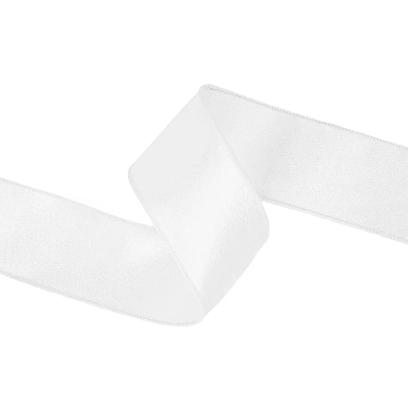2 1/2"X10YD WIRED SHIMMER SATIN RIBBON - WHITE WITH WHITE BACKING - LARIBBON - 2300W-029-63E