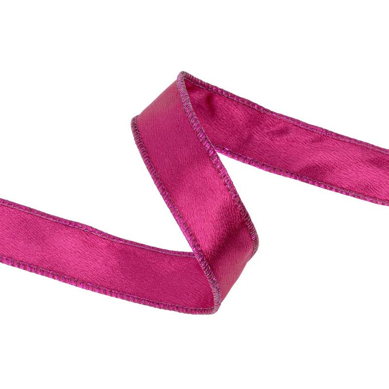 1"X10YD WIRED SHIMMER SATIN RIBBON - FUCHSIA WITH FUCHSIA BACKING - LARIBBON - 2300W-175-25E