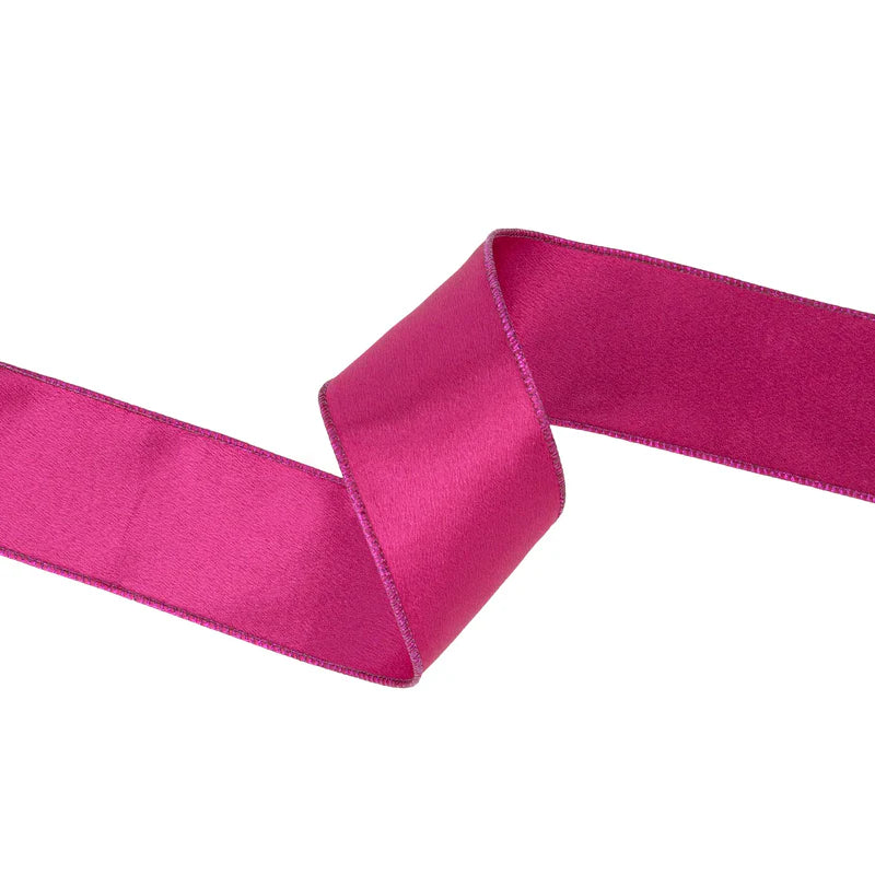 2 1/2"X10YD WIRED SHIMMER SATIN RIBBON - FUCHSIA WITH FUCHSIA BACKING - LARIBBON - 2300W-175-63E
