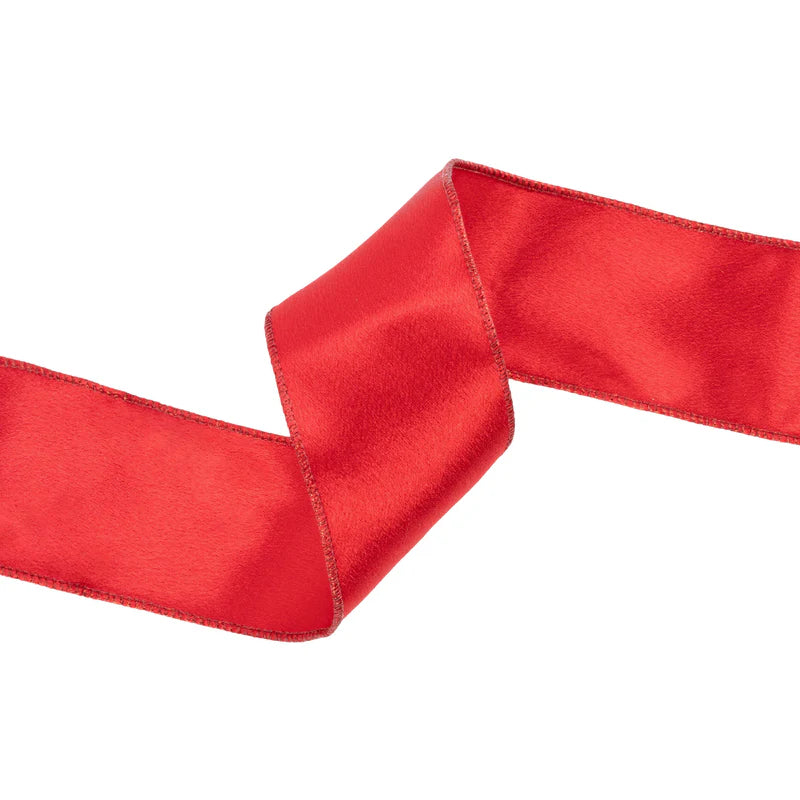 2 1/2"X10YD WIRED SHIMMER SATIN RIBBON - RED WITH RED BACKING - LARIBBON - 2300W-250-63E
