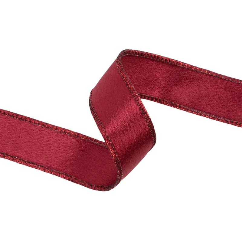 1"X10YD WIRED SHIMMER SATIN RIBBON - WINE W/WINE BACKING - 2300W-275-25E