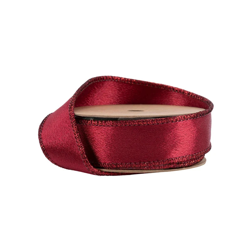 1"X10YD WIRED SHIMMER SATIN RIBBON - WINE W/WINE BACKING - 2300W-275-25E