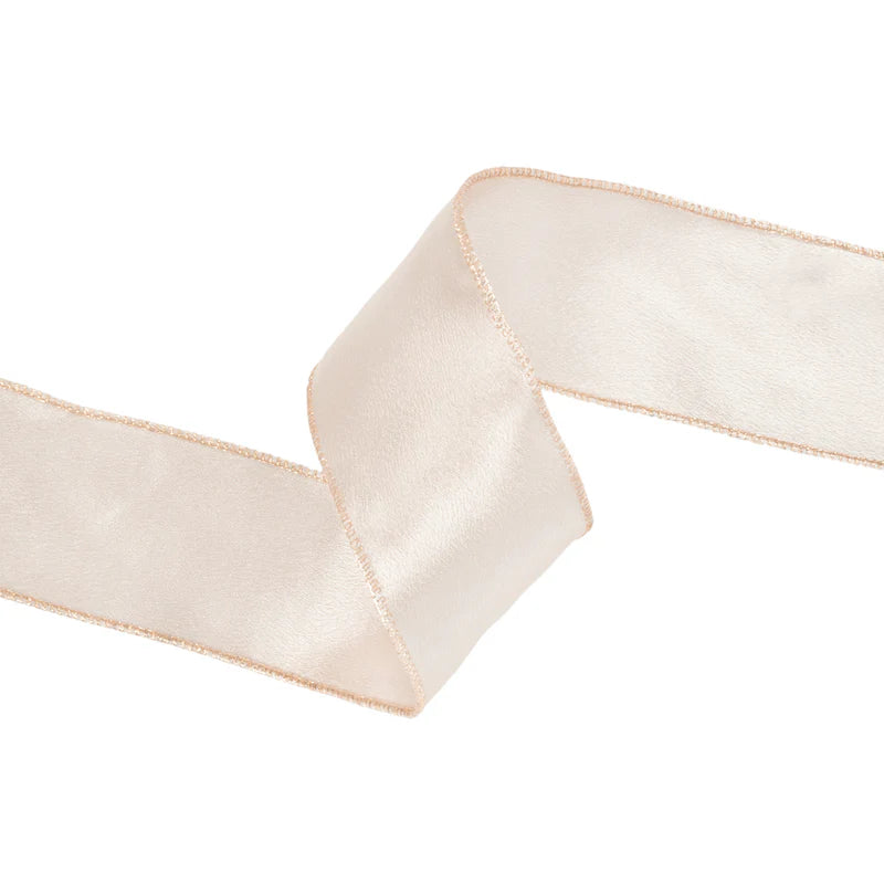 2 1/2"X10YD WIRED SHIMMER SATIN RIBBON - CHAMPAGNE WIHT CHAMPAGNE BACKING - LARIBBON - 2300W-811-63E