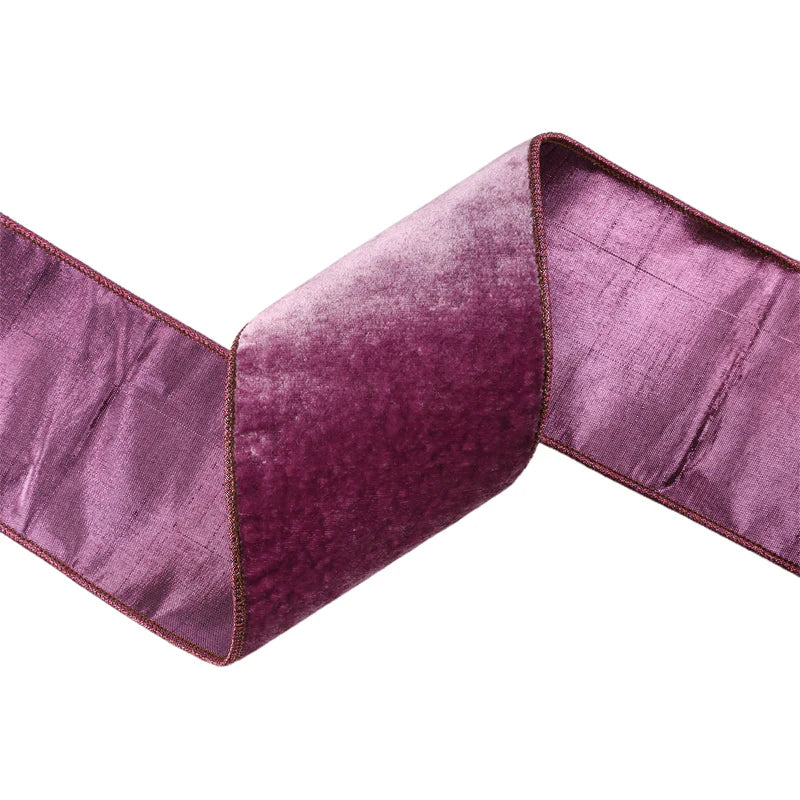 2 1/2"X5YD WIRED PREMIUM VELVET RIBBON - PURPLE W/ PURPLE METALLIC DUPIONI BACKING - LARIBBON - 7049W-473-63C