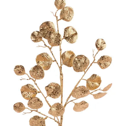 28"L GLITTER ROUND LEAF SPRAY - CHAMPAGNE - XS241358
