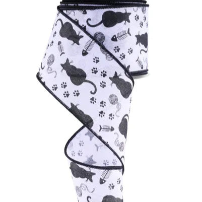 2.5"X10YD CAT SILHOUETTES - WHITE/BLACK - RGF151427