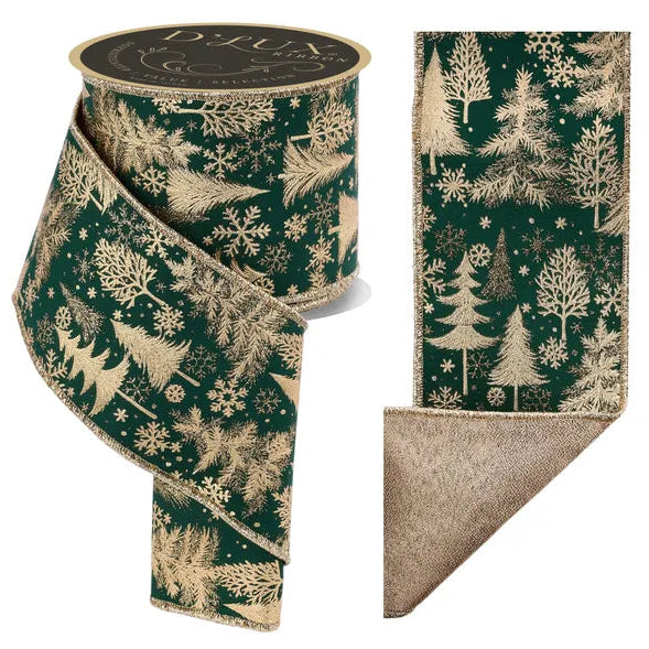 4"X10YD FOIL TREE/FUSED - D'LUX - HUNTER GREEN/GOLD - LX3261CK