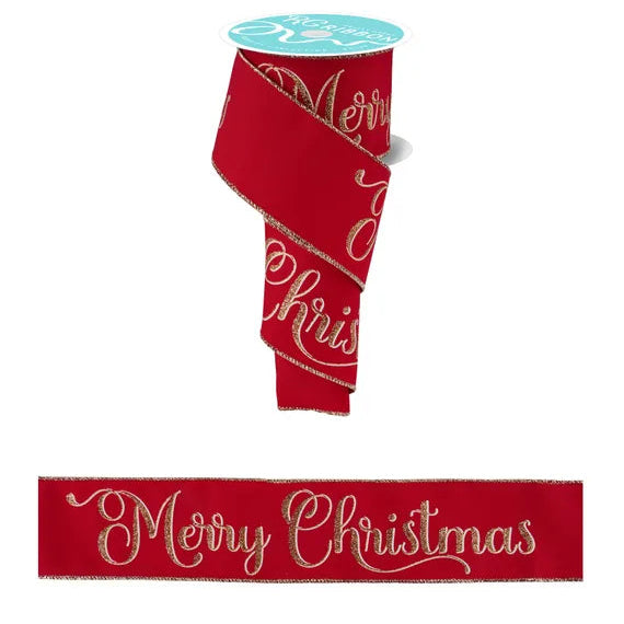 2.5"X10YD MERRY CHRISTMAS SCRIPT - RED/GOLD - RGF198524
