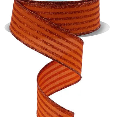 1.5"X10YD GLITTER VERTICAL STRIPE - ORANGE - RGF197020