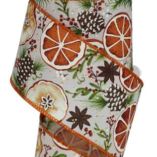 2.5"X10YD FRUIT SLICE/PINECONE - CREAM/MULTI - RGE1387