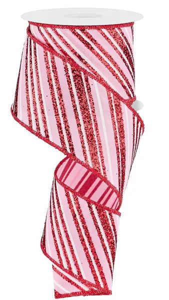 2.5"X10YD DIAGONAL LINES - LIGHT PINK/RED/WHITE - RGE18534F
