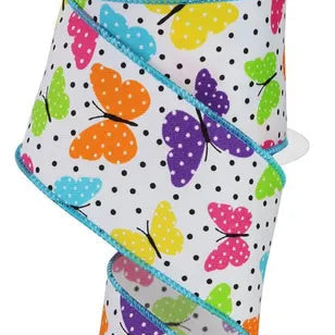 2.5"X10YD BUTTERFLIES/DOTS ON DIAGONAL - BRIGHT MULTI - RGE110727