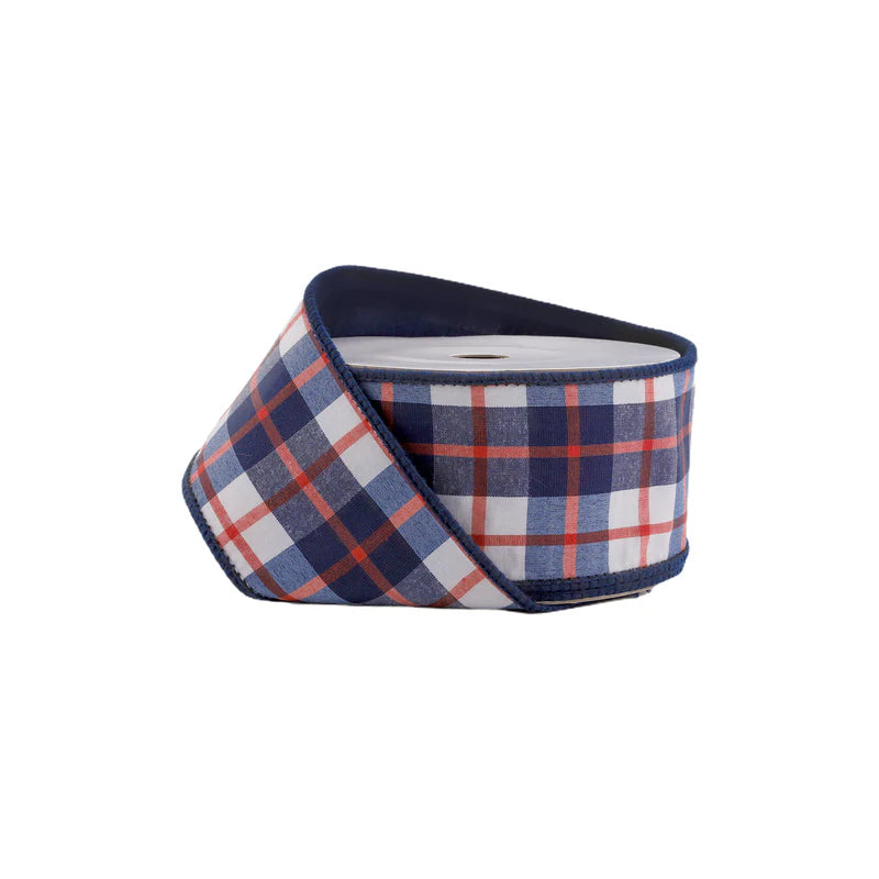 2.5"X10YD WIRED DUPIONI RIBBON - RED/WHITE/BLUE PLAID - 9115W-06-63E