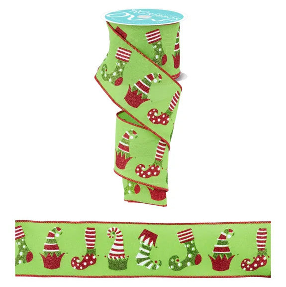 2.5"X10YD ELF HAT AND SHOES - FRESH GREEN/RED/WHITE/LIME - RGH1418LT