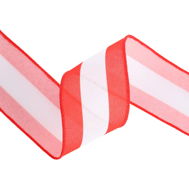 2.5"X10YD WIRED RIBBON - RED/WHITE FLAG STRIPE - 9505W-250-63E