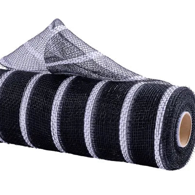 10"X10YD VERTICAL WIDE STRIPE MESH - BLACK/WHITE - RE8903E7