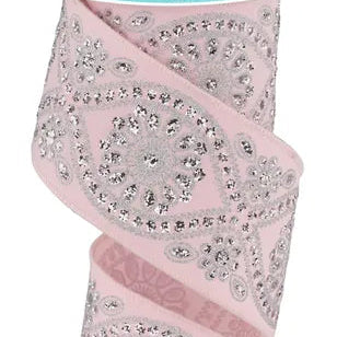 2.5"X10YD DELUXE WAVY FLORAL - PALE PINK/SILVER - RGE196215