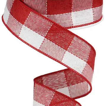 1.5"x10YD WOVEN BUFFALO PLAID - WHITE/RED - RGA1009F3