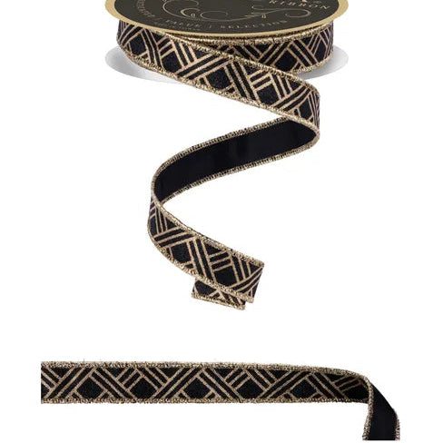7/8"X10YD WOVEN STRIPES/FUSED - D'LUX - GOLD/BLACK - LX3215RF