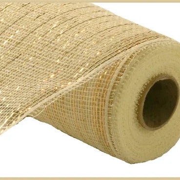 10"X10YD METALLIC MESH - CREAM W/ GOLD FOIL - RE130172