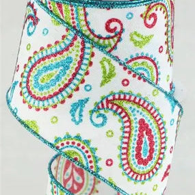 2.5"x10YD PAISLEY ON ROYAL - WHITE/LIME/HOT PINK/TURQUOISE - RGC1376RT