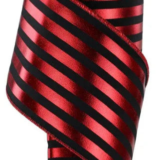 4"X10YD METALLIC VERTICAL STRIPES - BLACK/RED - RGE1433A9