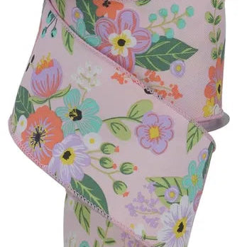 2.5"X10YD GRAPHIC FLORALS - LIGHT PINK/PEACH/LAVENDER/YELLOW/GREEN - RGE113315