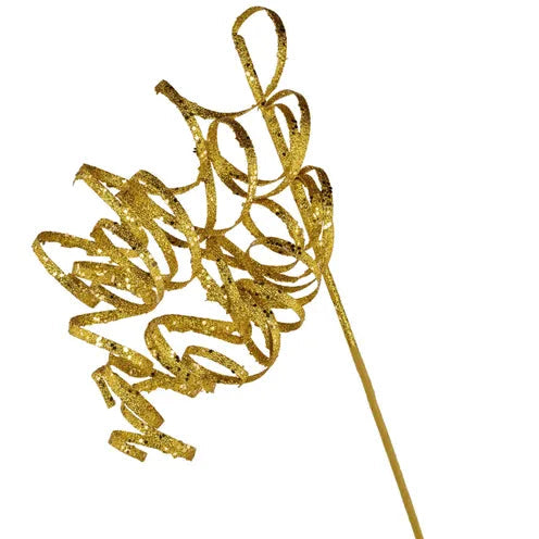 31"L CURLY GLITTER RIBBON SPRAY - GOLD - XS126908