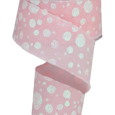 2.5"X10YD IRREGULAR DOTS ON ROYAL - PALE PINK/IRIDESCENT WHITE - RGA166915