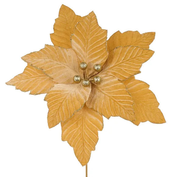 12.5"DIA VELVET POINSETTIA STEM, 10.5"L STEM - ANTIQUE GOLD - XS401172