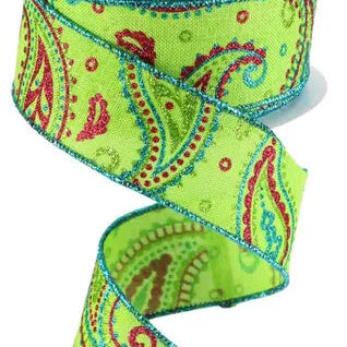 1.5"X10YD PAISLEY ON ROYAL - LIME/HOT PINK/TURQUOISE - RGC1375W7