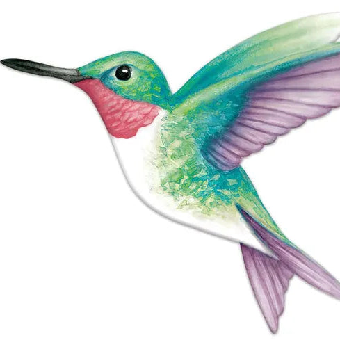 12.2"LX9.6"H METAL/EMBOSSED HUMMINGBIRD - GREEN/LAVENDER/WHITE - MD1189