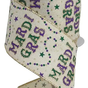 2.5"X10YD MARDI GRAS/BEADS - CREAM - RGE1249C2