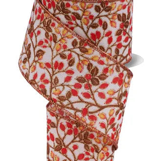 2.5"X10YD MINI BERRIES ON VINES - CREAM/GOLD/YELLOW/RED/BROWN - RGF170238