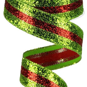 1.5"X10YD 3-IN-1 LARGE GLITTER - LIME/RED - RG8981W1