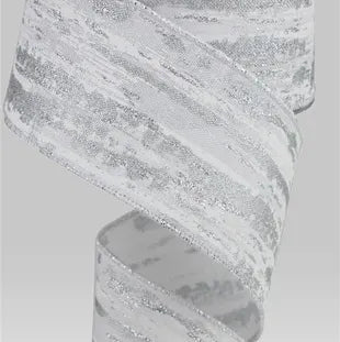 2.5"X10YD GLITTER/METALLIC STREAKS - SILVER/WHITE - RGA191827