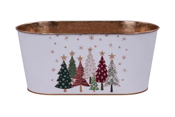 10.25"L X 5.25"W CHRISTMAS TREE PLANTER - RED/GREEN/CREAM - XC0228