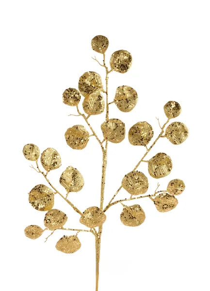 28"L GLITTER ROUND LEAF SPRAY - GOLD - XS241308