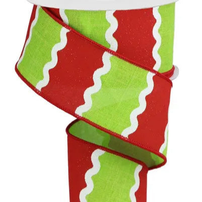 2.5"X10YD WAVY STRIPES ON ROYAL - LIME/RED/WHITE - RGA1164E9