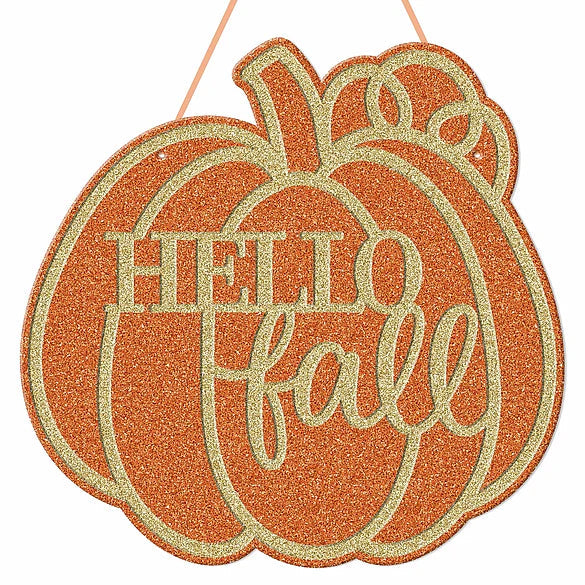 9.5"L X 9.25"H HELLO FALL PUMPKIN SIGN - ORANGE/GOLD - HA405764