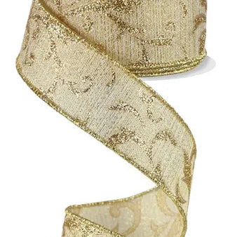 1.5"x10YD ACANTHUS LEAF/METALLIC - GOLD - RGE184508