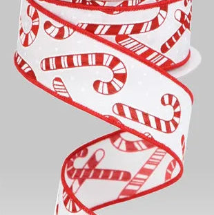1.5"X10YD CANDY CANES ON PG - WHITE/RED - RGC144127