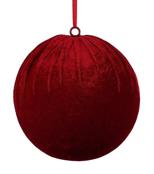 200MM VELVET/STYRO BALL W/HANGER - RED - XJ774124
