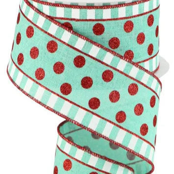 2.5"X10YD GLITTER STRIPES AND DOTS - DARK MINT/RED/WHITE - RG01405A6