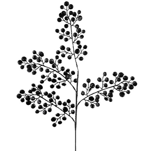 33"L GLITTER ROUND LEAF SPRAY - BLACK - XS226702